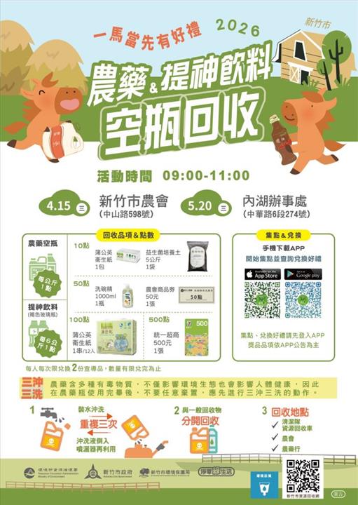 廢空瓶換好禮！竹市農藥空瓶與提神飲料玻璃瓶回收行動4/15起跑